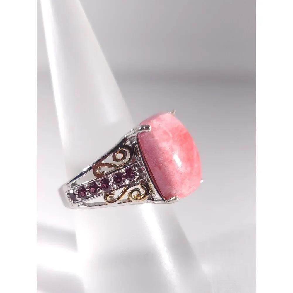 Thulite and Garnet 14k YG Accents Platinum over Sterling Silver